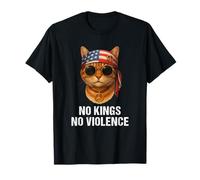 No Violence No Kings Cat Peace Sign Bandana US Flag T-Shirt