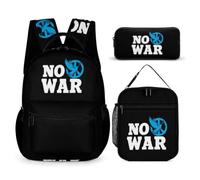 No War We Want Peace Set of 3 Backpack With Lunchbox Pencil Cases | Cute Print Main Compartment Zippered Travel Bags Casual Daily