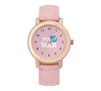 No War We Want Peace Women's Leather Watch Easy Reader Minimalist Wristwatch Pink Rose Gold Strap Watches