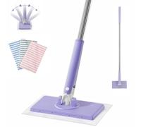 No-Wash Mop, Uses Disposable Face Towel with One-Button Clamping, Hands-Free Replacement, Automatic Cloth Changing Mini Mop, Portable Wet Dry Mops for Home Bathroom (Purple, 27.9in)