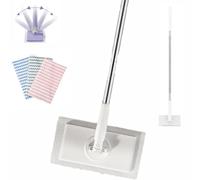 No-Wash Mop, Uses Disposable Face Towel with One-Button Clamping, Hands-Free Replacement, Automatic Cloth Changing Mini Mop, Portable Wet Dry Mops for Home Bathroom (White, 36.6in)