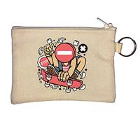 No Way Stop Sign Skater Trick Art Key Chain Coin Purse Beige