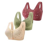 No Wire Bras For Women Uk-Black Bralette 3Pc Women'S Front Side Buckle Lace Edge Without Steel Ring Movement Seamless Gathering Adjustment Yoga Sleep Large Bra (Khaki, 38)