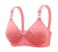 No Wire Bras for Women UK Black Bras for Women Women's Bra Without Underwire Comfort Sports Bra Padded Lace Bra Soft Stretch Bustier Hold Non Wired Sleep 42B Bras for Women Long (Watermelon Red, 42)