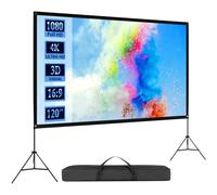 No Wrinkles 120 Inch Projector Screen - Super Stable with Dual Tripods, Strong Stands, Portable Design for Indoor/Outdoor, 16:9, 4K - Perfect for Camping, Parties, and Home Theater (White, 120inch)