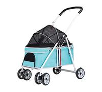No-Zip Dog Stroller Pet Cat Travel Pushchair 2 in 1 Fold Dog Stroller for Small Medium Dogs 40 Ibs with Universal Wheels, Adjustable Canopy, Comfortable Basket- Pet Stroller Buggy (Color : Blue)