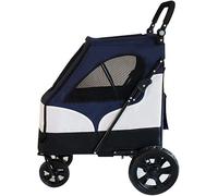 No-Zip Pet Stroller for Cats/Dogs Zipperless Entry Easy One-Hand Fold Air Tires Aluminum Frame 4-Wheel with Suspension (Purple) (Blue)