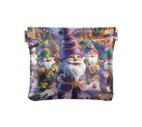 No Zipper Coin Pouch Valentine's Day Garden Path Coin Purse Pu Leather Change Purse for Women Size 4.3" X 3.7", Cute Mardi Gras Gnomes Gathering, One Size, Cute Mardi Gras Gnomes Gathering