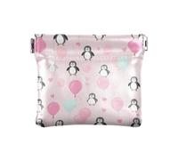 No Zipper Coin Pouch Vibrant Corals Fish Coin Purse Portable Pouch Change Wallet Organizers Size 4.3" X 3.7", cute penguins balloons pink, One Size, Cute Penguins Balloons Pink