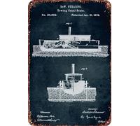 No061-1879 - Towing canal-boats - Inventor DeW. Stear ... Vintage Metal Tin Sign Poster Wall Art Decor 8x12 Inch for Home Cafes Office Store Pubs Club Sign Gift