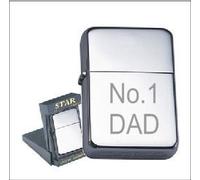 No1 DAD PERSONALISED ENGRAVED STAR CHROME PETROL LIGHTER 125 ENGRAVED FREE OF CHARGE
