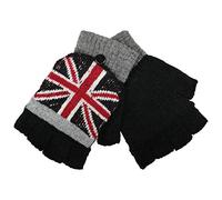 NO1Gifts Union Jack British Flag Knitted Unisex Fingerless Flap Over Mittens Gloves (BLACK)