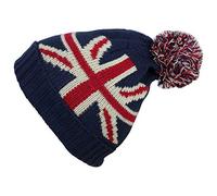NO1Gifts Unisex Women's Men's Hats Winter Union Jack British Flag Winter Knitted with Super Soft Fleece Pom Pom Navy