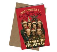 No2009 Stranger Things Christmas Card - Autographed Cast Reproduction Design - Funny Have Yourself a Strange Little Christmas Greeting Card - A5 Size with Kraft Envelope - Perfect for Fans Season 5