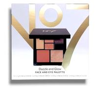 Nō7 | Dazzle and Glow - Face and Eye Palette | 4 Eyeshadows 1.1g Each with 1x Eye Shadow Base 2.4g, 1x Blusher 4.4g, 1x Highlighter 3g | Brush Included