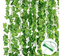 Noa Home Deco Ivy Artificial Garland 12 Pack Fake Vines Artificial Ivy Garland Artificial Plants Outdoor with Nylon Cable for Garden Wedding Party Wall Decoration-86.61inch (NHD13)