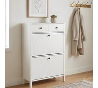 Noa & Nani Kira White Shoe Storage Cabinet - Slim Wooden Shoe Rack for Hallway & Entryway - Space-Saving Organiser Unit - Modern Classic White Finish