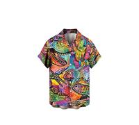 NOAGENJT Boy's Button-Down Shirts Mens Cotton T Shirts Men's Summer Independence Day Fashion Leisure Beach Digital 3D Print Butto