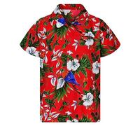 NOAGENJT Boy's Button-Down Shirts Mens Cotton T Shirts Men's Summer Independence Day Fashion Leisure Beach Digital 3D Print Butto (YC-Red, XXXXXL)