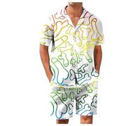 NOAGENJT Men's & Boys' Hawaiian Shirt and Shorts Set - White with Multicolour Floral Pattern - Size L - Casual - Adult, Boys, Festival Goers, Holiday Makers