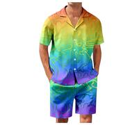 NOAGENJT Men's Funny Hawaiian Shirts & Shorts Set - Black, White, Multicolour - 3XL, XL - Short Sleeve - Floral Pattern - Adult, Boys