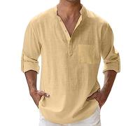 NOAGENJT Mens Linen Shirt XL,Mens Shirts Short-Sleeve Summer Casual Beach Button Down Loose fit Hawaiian Holiday Wedding Cheesecloth Tops