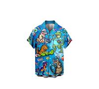 NOAGENJT Red T Shirt Men Bride Tshirt Men's Summer Independence Day Fashion Leisure Beach Digital 3D Print Button Short Sleeve T