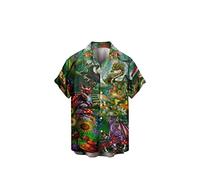 NOAGENJT Red T Shirt Men Bride Tshirt Men's Summer Independence Day Fashion Leisure Beach Digital 3D Print Button Short Sleeve T