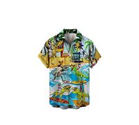 NOAGENJT Red T Shirt Men Bride Tshirt Men's Summer Independence Day Fashion Leisure Beach Digital 3D Print Button Short Sleeve T