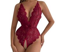 NOAGENJT School Girl Lingerie For Women Plus Size 5X Crotchless And Boobless Lace Teddy Halter Deep V-Neck Bodycon Chemise Sexy Bacless One Piece Nightgown Nightie