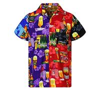 NOAGENJT Short Sleeved Shirts for Men Tshirt Mens Blouse Shirt Collar Print Stripe Sleeve Male Button Casual Turndown Tunic T (Y4-Red, XXXL)