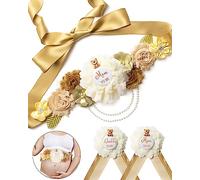 Noah Baby Shower Maternity Sash Belly Belt, Mom to Be & Dad to Be Button Pin Corsage Set