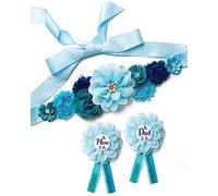 Noah Baby Shower Maternity Sash Belly Belt, Mom to Be & Dad to Be Button Pin Corsage Set
