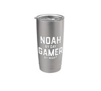 Noah By Day Gamer By Night Funny Gaming Meme Streamer Noah Stainless Steel Insulated Tumbler