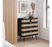 Noah Chest - 2+3 Drawer - Black and Rattan