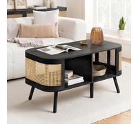 Noah Coffee Table - 110cm - Black and Rattan