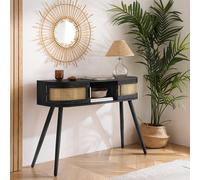 Noah Console Table - 110cm - Black and Rattan