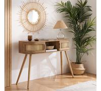 Noah Console Table - 110cm - Oak and Rattan