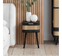 Noah Curved Bedside Table - 1 Drawer - Black and Rattan