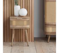 Noah Curved Bedside Table - 1 Drawer - Oak and Rattan