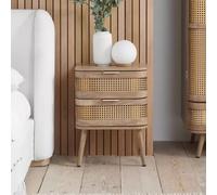 Noah Curved Bedside Table - 2 Drawer - Oak and Rattan
