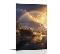 Noah Lifts His Eyes As The Rainbow Arches Above still Waters, The Ark Resting in A Hush of New Creation. Contemporary Wall Mural - Decorative Hanging Poster Art 20x30inch(50x75cm)