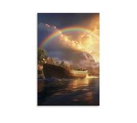 Noah Lifts His Eyes As The Rainbow Arches Above still Waters, The Ark Resting in A Hush of New Creation. Contemporary Wall Mural - Decorative Hanging Poster Art 24x36inch(60x90cm)