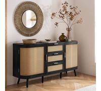 Noah Medium Sideboard - 150cm - 2 Door - Black and Rattan