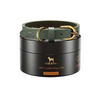 NOAH & PAW Dog Collar for Medium Dogs, Genuine Leather Medium Dog Collar with Oil-Wax Finish, Heavy Duty Metal Buckle, Unisex Colors for Girl and Boy, Neck Size 14"-19" (Dark Green).