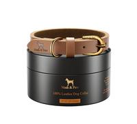 NOAH & PAW Dog Collar for Medium Dogs, Genuine Leather Medium Dog Collar with Oil-Wax Finish, Heavy Duty Metal Buckle, Unisex Colors for Girl and Boy, Neck Size 14"-19" (Camel).