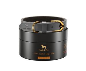 NOAH & PAW Dog Collar for Medium Dogs, Genuine Leather Medium Dog Collar with Oil-Wax Finish, Heavy Duty Metal Buckle, Unisex Colors for Gir