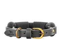 NOAH & PAW Dog Collar for Medium Dogs, Genuine Leather Medium Dog Collar with Paracord, Heavy Duty Metal Buckle, Unisex Colors for Girl and Boy, Neck Size 14"-19" (Grey).