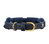 NOAH & PAW Dog Collar for Medium Dogs, Genuine Leather Medium Dog Collar with Paracord, Heavy Duty Metal Buckle, Unisex Colors for Girl and Boy, Neck Size 14"-19" (Dark Blue).