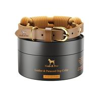 NOAH & PAW Extra Small Dog and Cat Collar, Genuine Leather Dog Collars with Paracord, Heavy Duty Metal Buckle, Unisex Colors for Girl and Boy, Neck Size 9"-12" (Dark Blue).